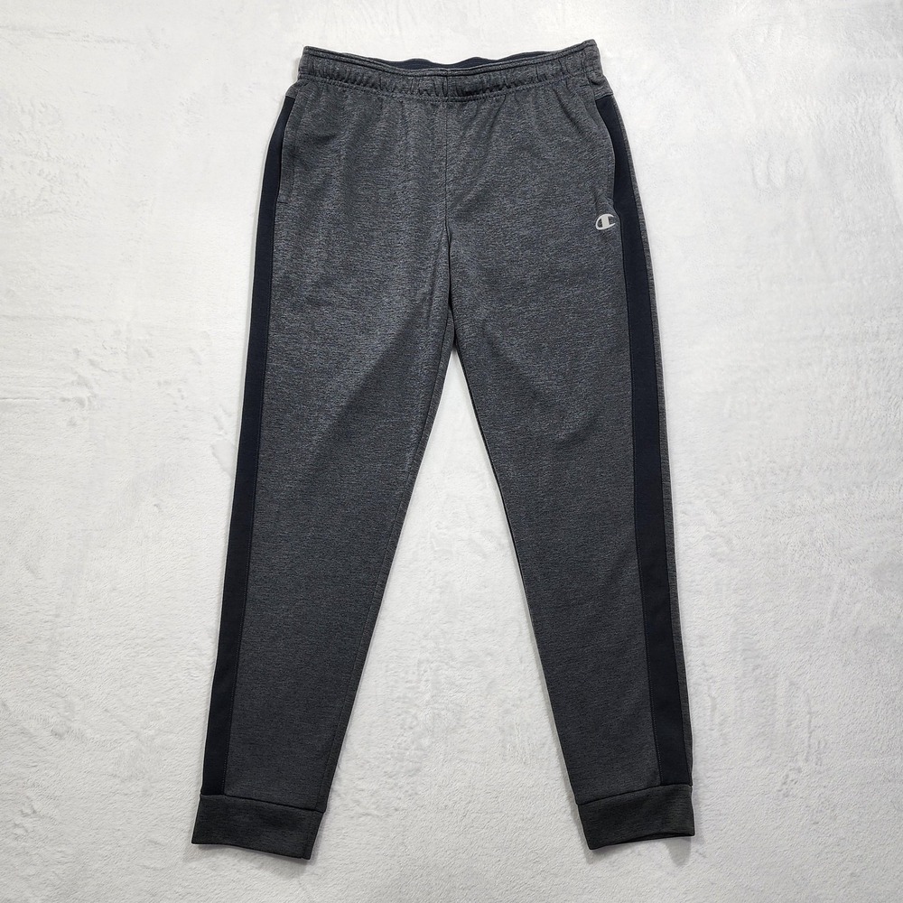 Champion Pants Mens L Gray Performance Knit Jogger Side Stripe Track Athletic